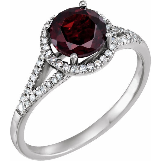 14K White Mozambique Garnet & 1/6 CTW Diamond Ring