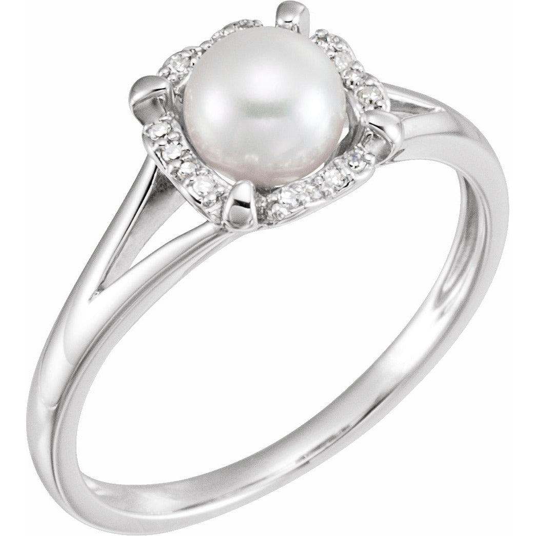 14K White Freshwater Cultured Pearl & .05 CTW Diamond Ring