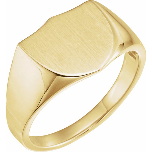 14K Yellow 14 mm Shield Signet Ring