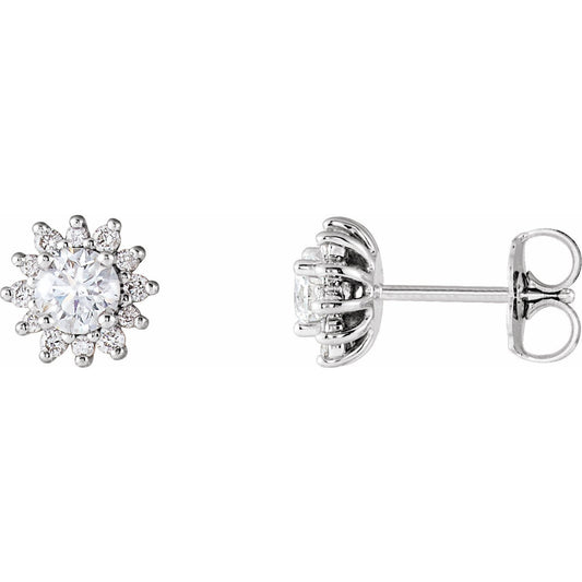 14K White 1/2 CTW Diamond Halo-Style Earrings