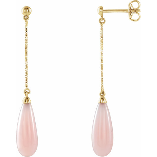 14K Yellow Pink Opal Earrings