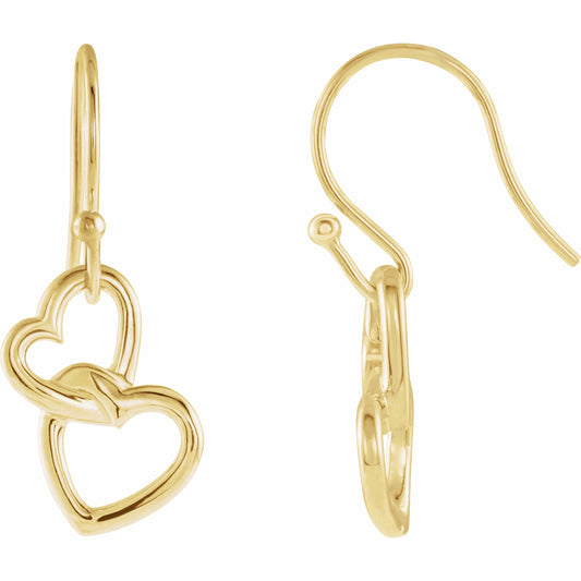 14K Yellow 25.5x9.5 mm Interlocking Heart Earrings