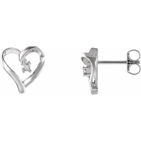14K White .04 CTW Diamond Heart Earrings