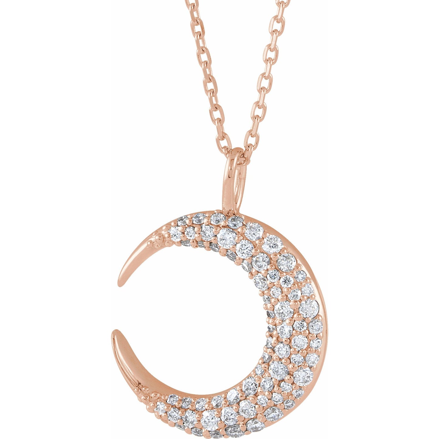 14K Rose 1/3 CTW Diamond Crescent Moon 16-18 Necklace