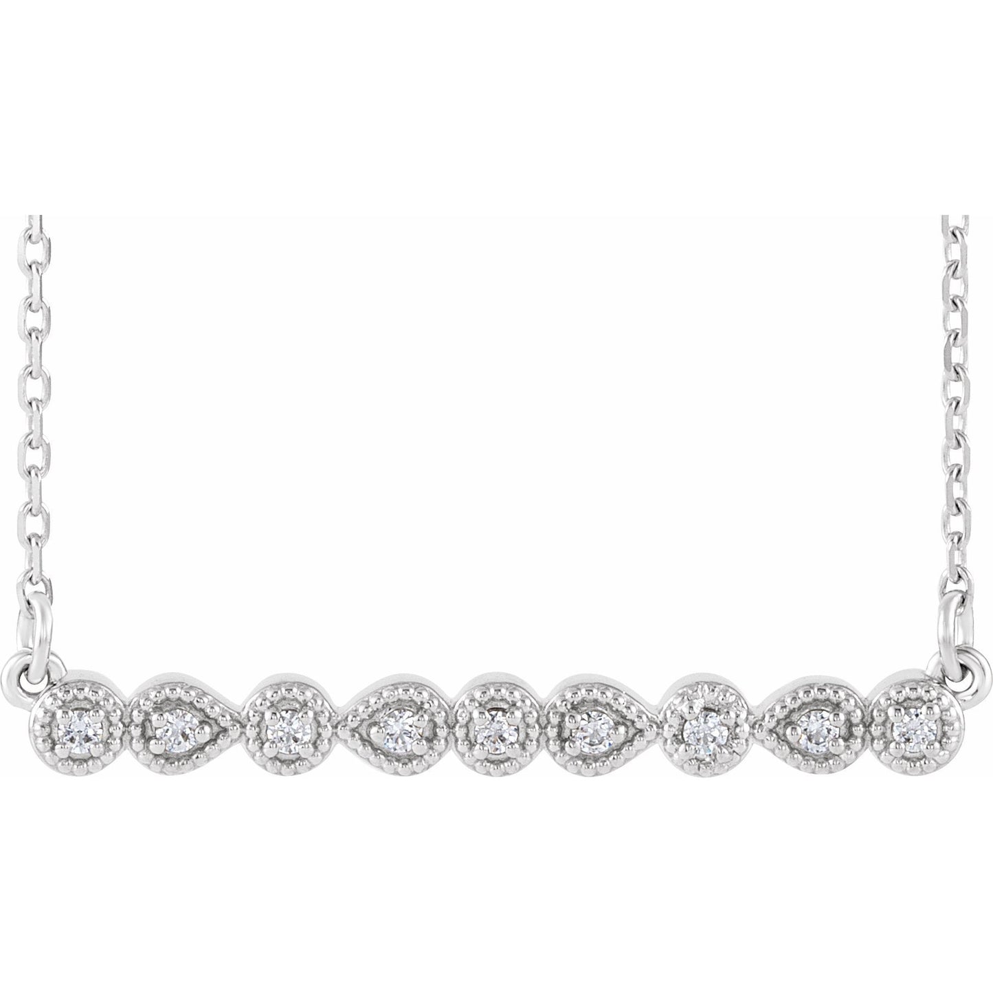 14K White .07 CTW Diamond Milgrain Bar 16-18 Necklace