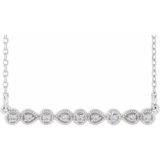 14K White .07 CTW Diamond Milgrain Bar 16-18 Necklace