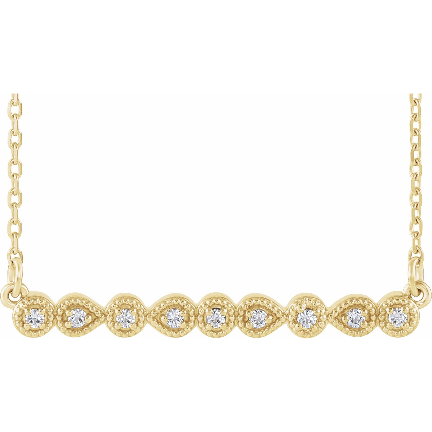 14K Yellow .07 CTW Diamond Milgrain Bar 16-18 Necklace