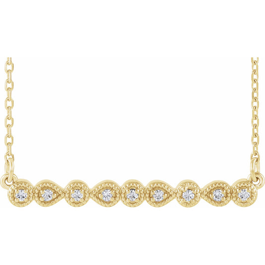 14K Yellow .07 CTW Diamond Milgrain Bar 16-18 Necklace