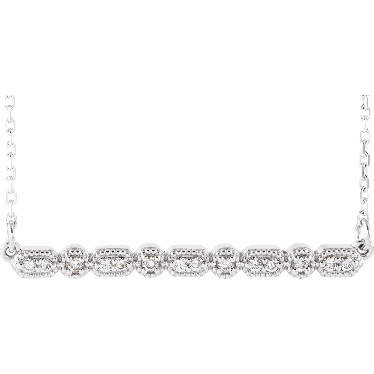 14K White 1/10 CTW Diamond Milgrain Bar 16-18 Necklace