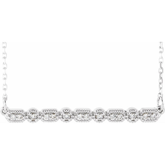 14K White 1/10 CTW Diamond Milgrain Bar 16-18 Necklace