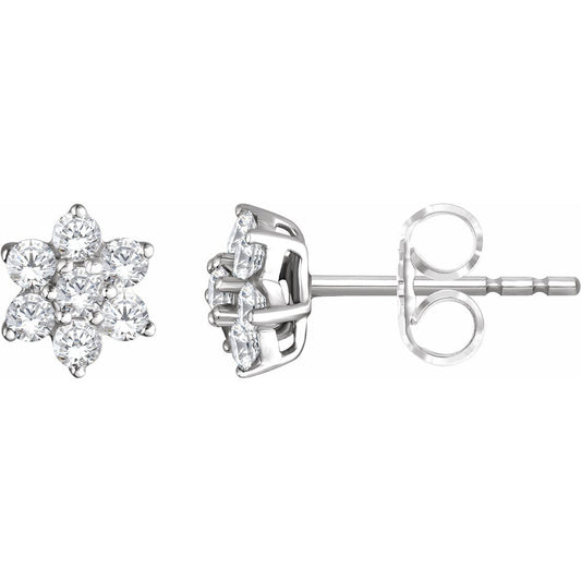 14K White 3/8 CTW Diamond Flower Earrings