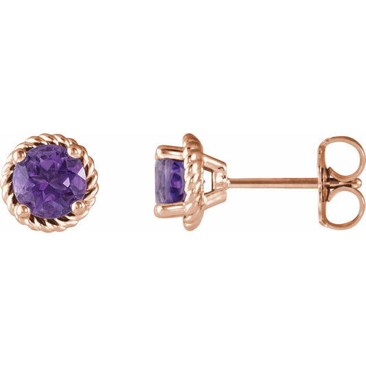 14K Rose Amethyst Rope Earrings