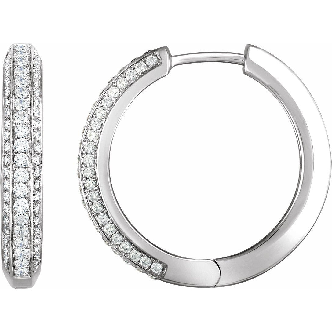 14K White 3/4 CTW Diamond Hoop Earrings