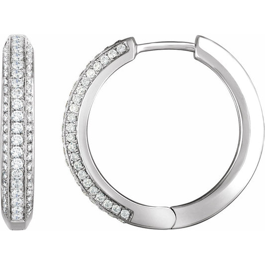 14K White 3/4 CTW Diamond Hoop Earrings