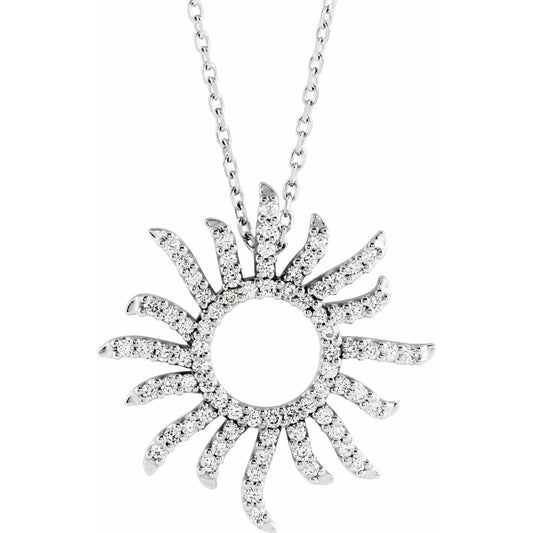 14K White 3/8 CTW Diamond Beaming Sun 16 Necklace