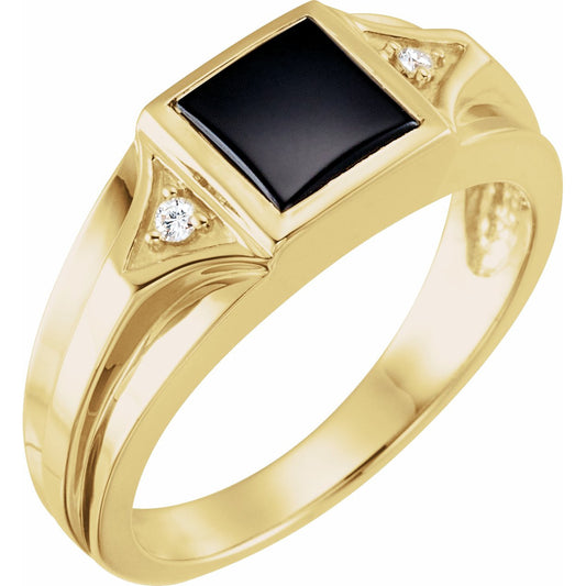 14K Yellow Onyx & .04 CTW Diamond Bezel-Set Ring