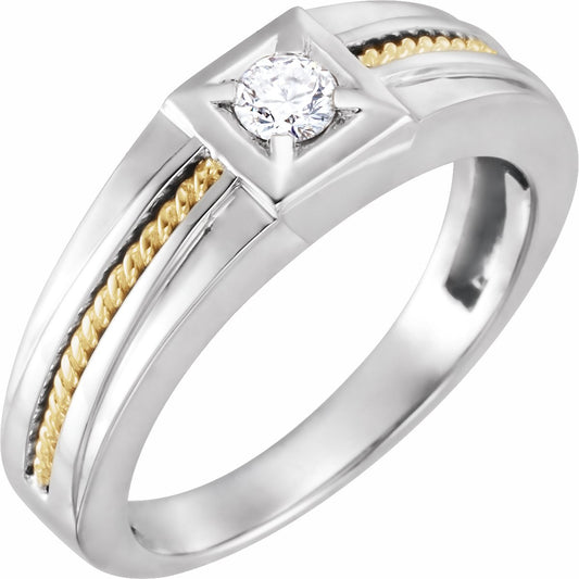 14K White/Yellow 1/4 CTW Diamond Rope Ring