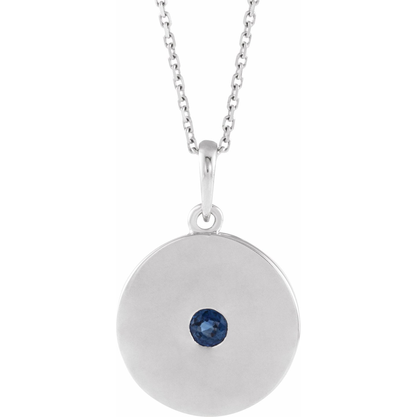 14K White Blue Sapphire Disc 16-18 Necklace