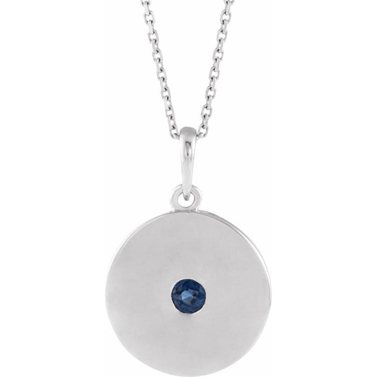 14K White Blue Sapphire Disc 16-18 Necklace