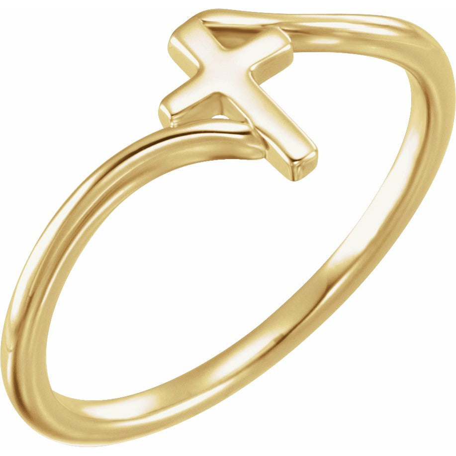 14K Yellow Cross Bypass Ring