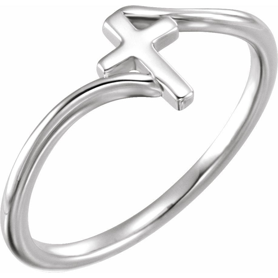 14K White Cross Bypass Ring