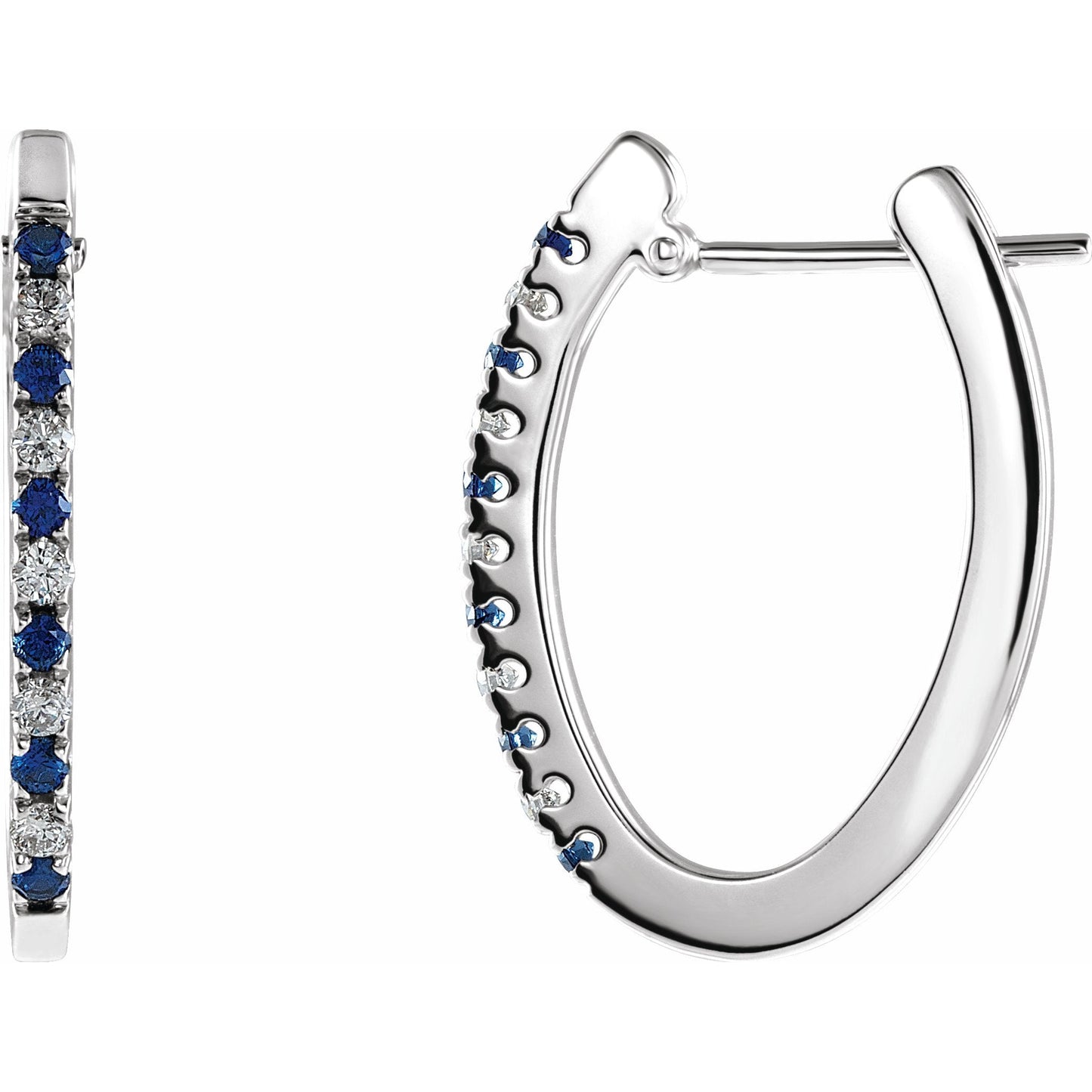 14K White 1/5 CTW Sapphire & Diamond Hoop Earrings