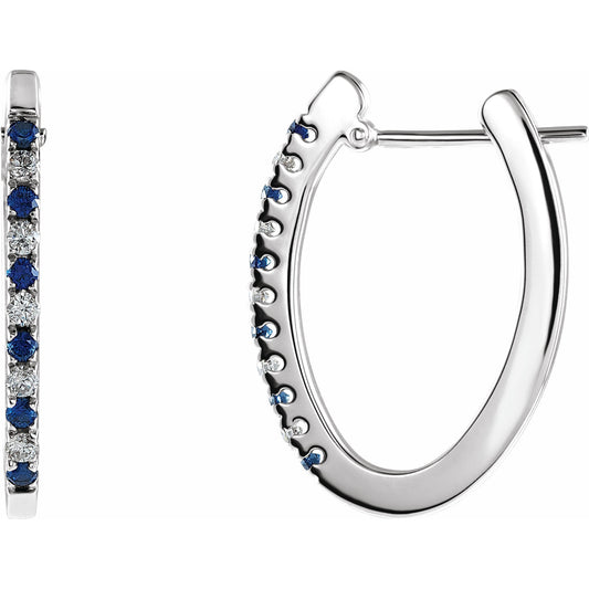 14K White 1/5 CTW Sapphire & Diamond Hoop Earrings