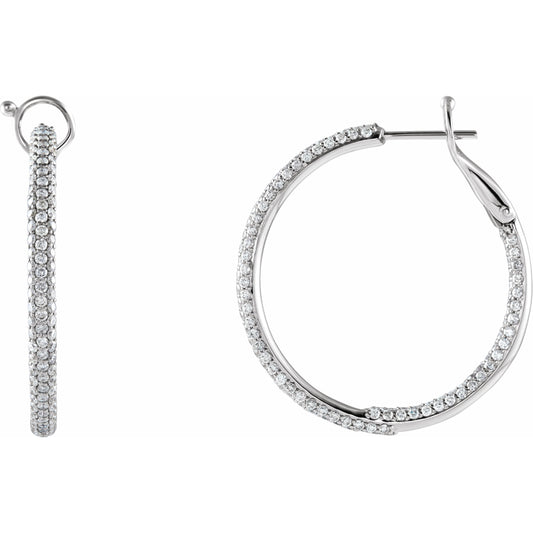 14K White 2 CTW Diamond Inside-Outside 29 mm Hoop Earrings