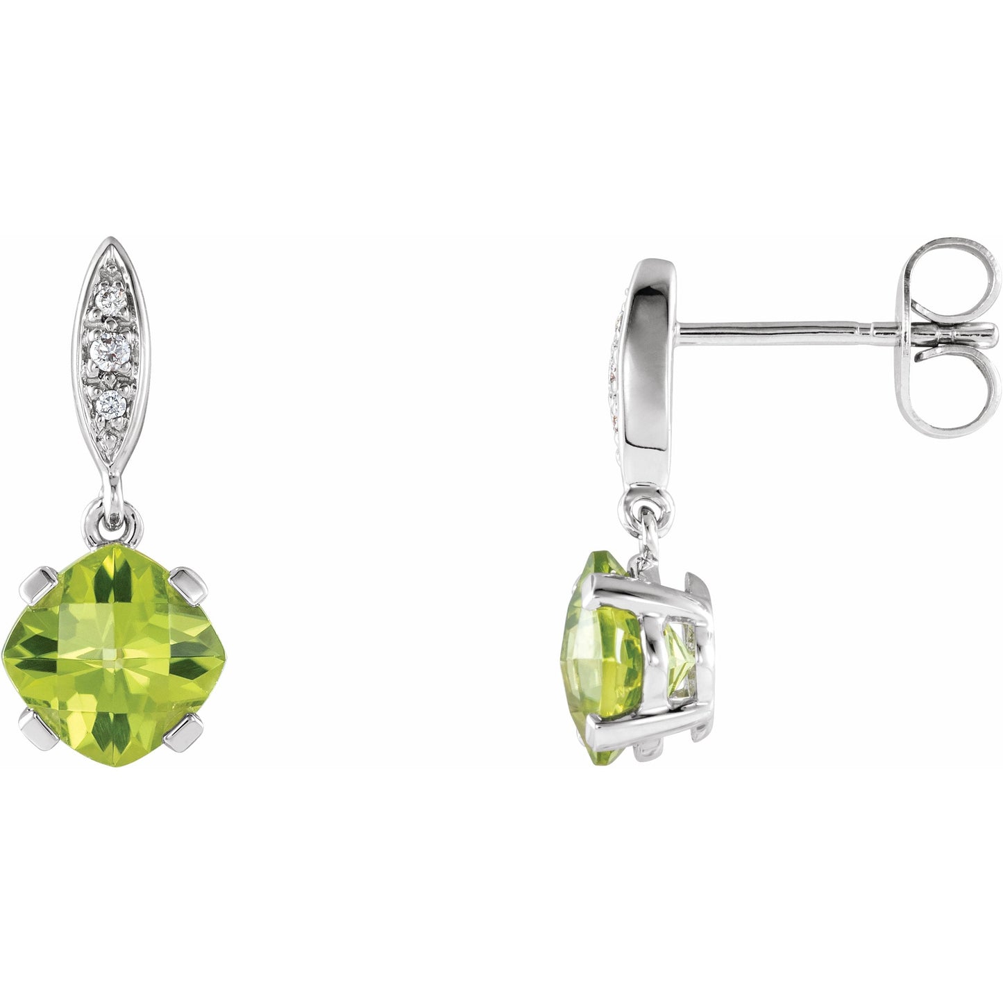 14K White Peridot & .04 CTW Diamond Earrings