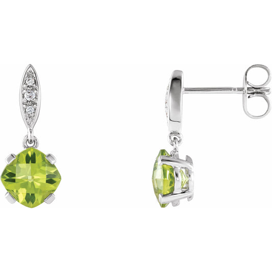 14K White Peridot & .04 CTW Diamond Earrings