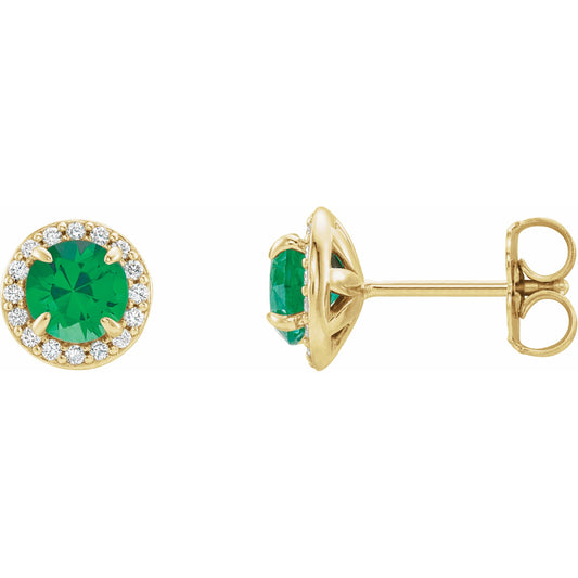 14K Yellow 5 mm Round Emerald & 1/8 CTW Diamond Earrings