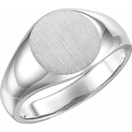 14K White 13 mm Round Signet Ring