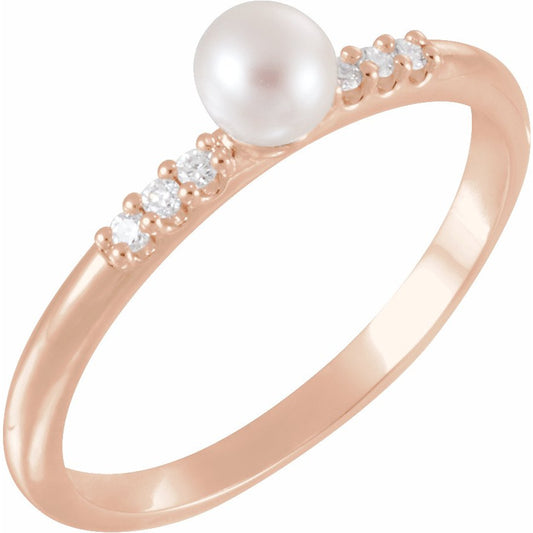 14K Rose Freshwater Cultured Pearl & .05 CTW Diamond Ring