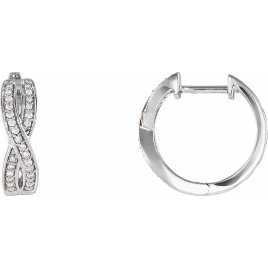 14K White 1/5 CTW Diamond Infinity-Inspired Hoop Earrings
