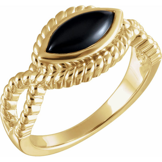 14K Yellow Onyx Bezel-Set Rope Ring