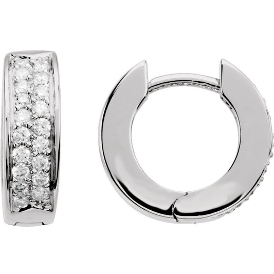 14K White 1/3 CTW Diamond Hoop Earrings