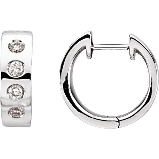 14K White 1/3 CTW Diamond Bezel-Set Hoop Earrings