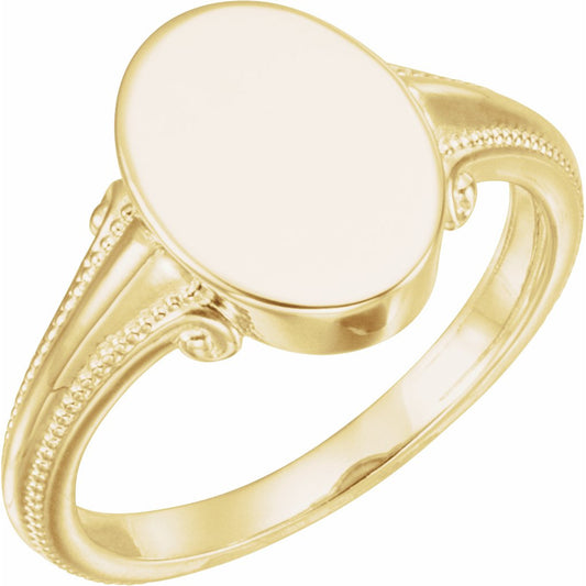 14K Yellow 13x9.65 mm Oval Signet Ring