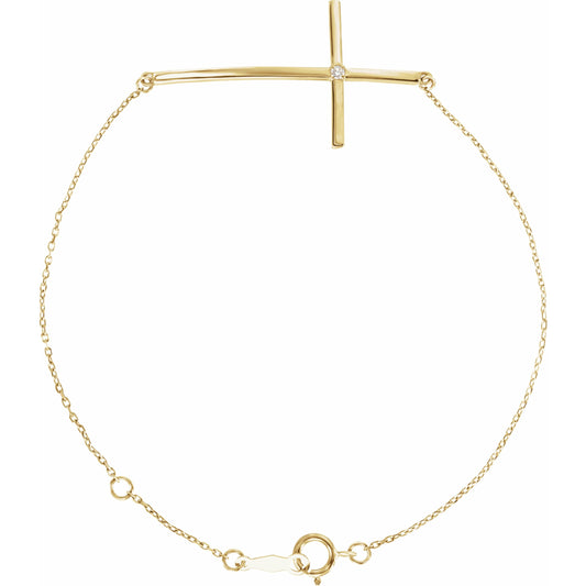 14K Yellow Diamond Sideways Cross Bracelet