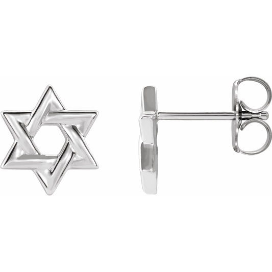 14K White Star of David Earrings
