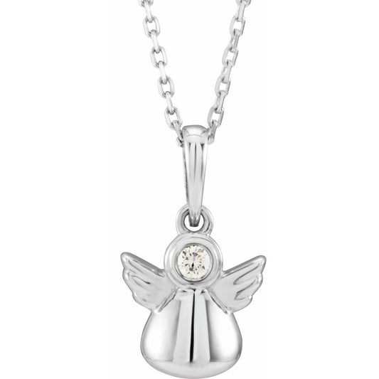 14K White .03 CT Diamond Youth Angel 15 Necklace