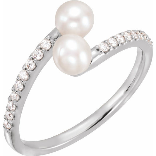 14K White Freshwater Cultured Pearl & 1/6 CTW Diamond Bypass Ring