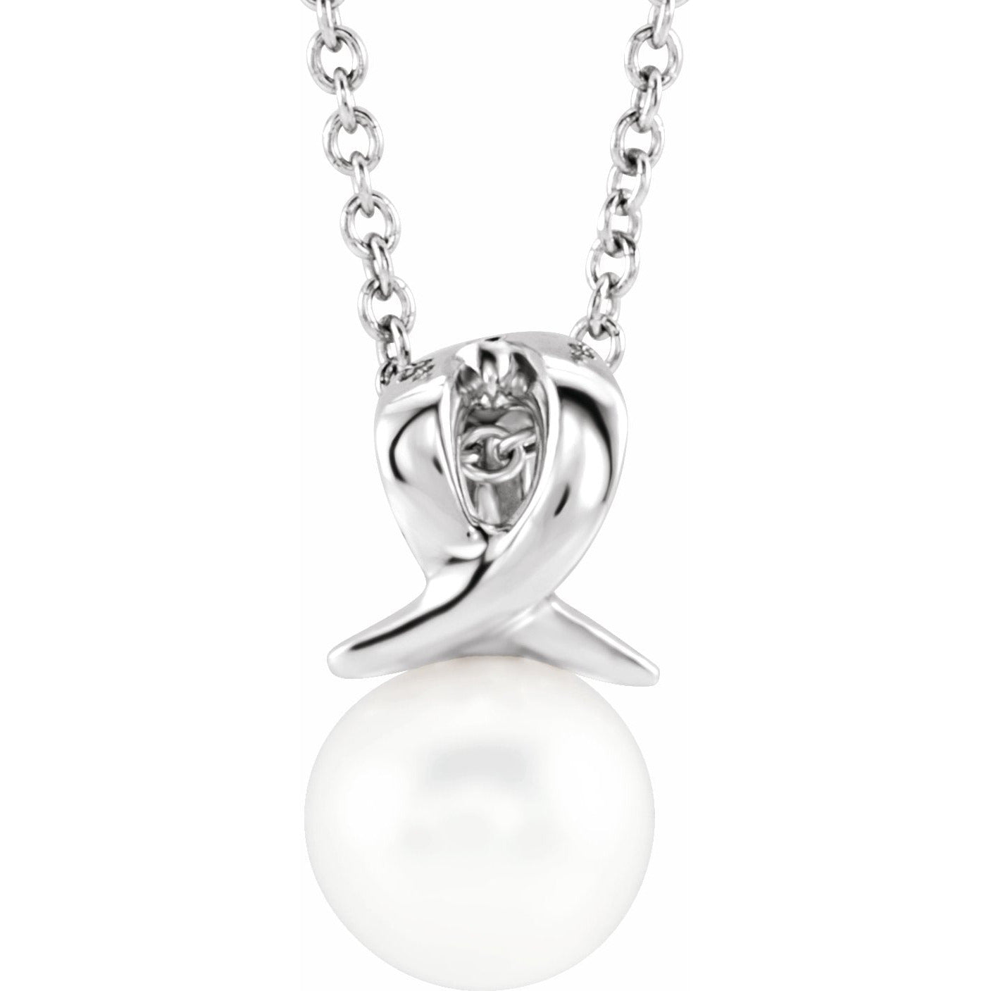 14K White Freshwater Cultured Pearl Bypass 16-18 Necklace