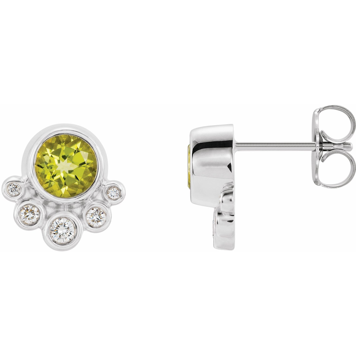 14K White Peridot & 1/8 CTW Diamond Earrings