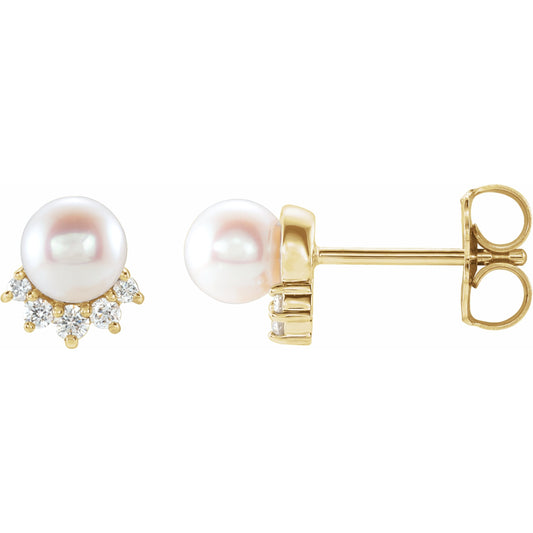 14K Yellow Freshwater Cultured Pearl & .08 CTW Diamond Earrings