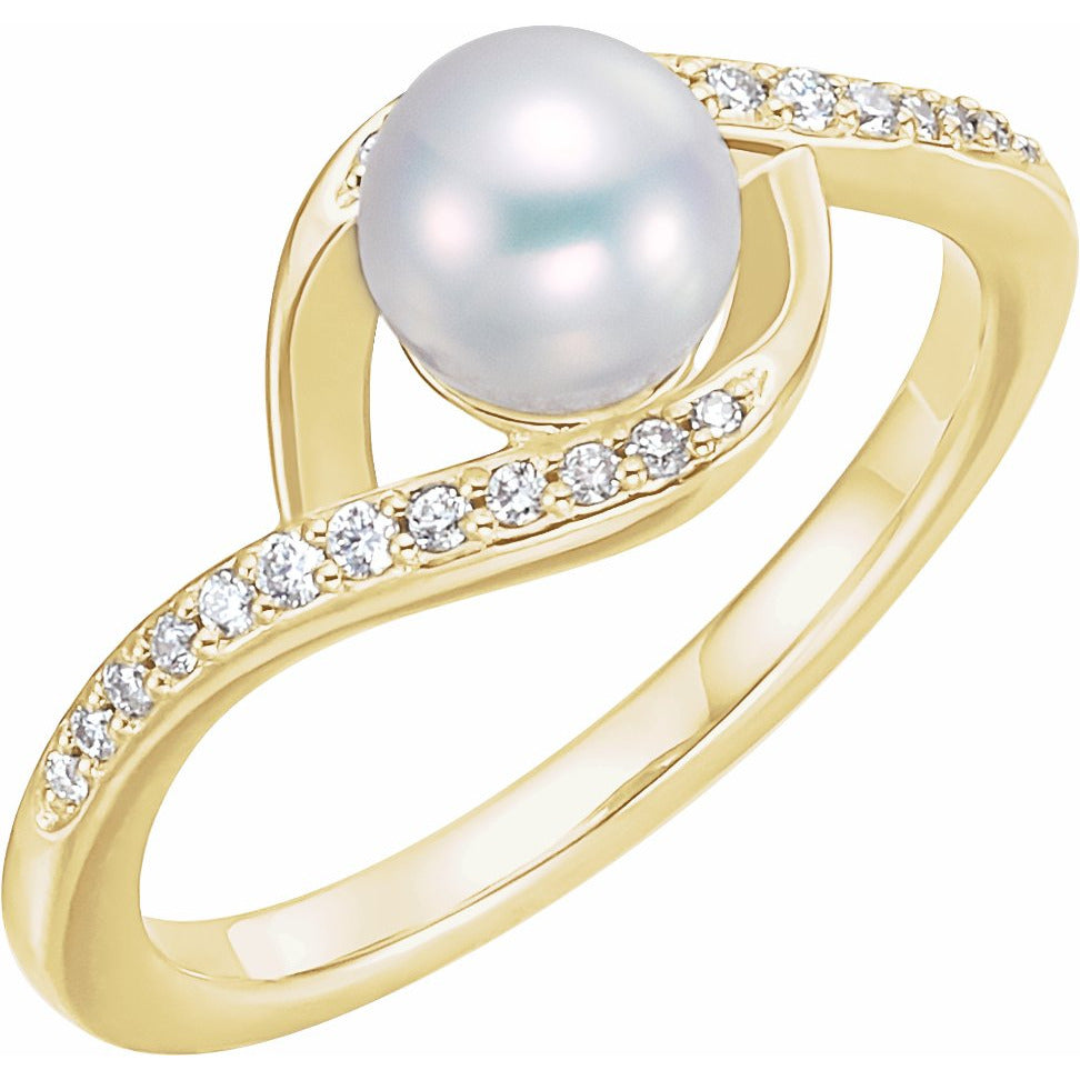 14K Yellow Freshwater Cultured Pearl & 1/8 CTW Diamond Ring