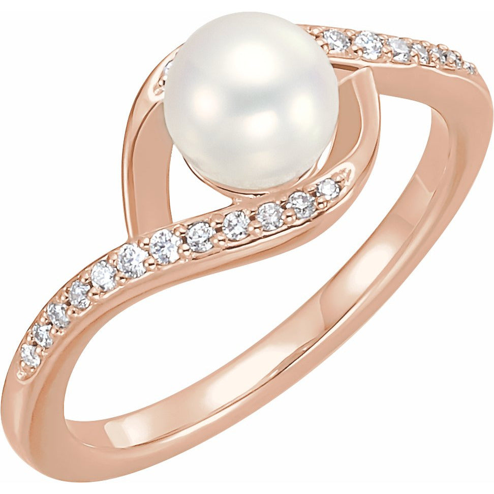 14K Rose Freshwater Cultured Pearl & 1/8 CTW Diamond Ring