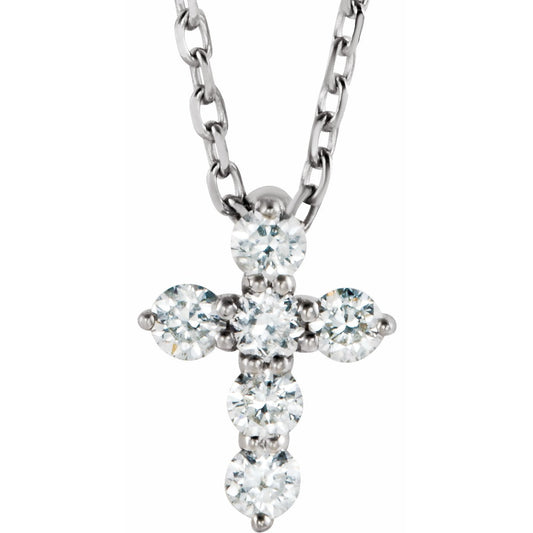 14K White 8.7x6.6 mm 1/6 CTW Diamond Cross 16-18 Necklace