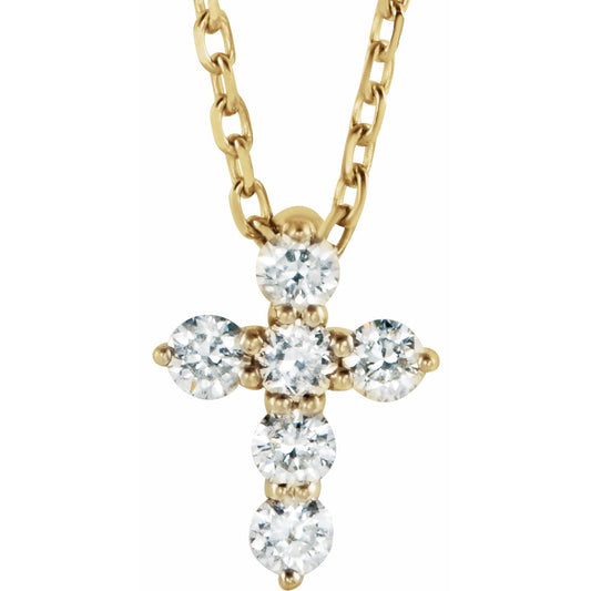 14K Yellow 8.7x6.6 mm 1/6 CTW Diamond Cross 16-18 Necklace