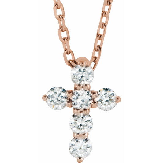 14K Rose 8.7x6.6 mm 1/6 CTW Diamond Cross 16-18 Necklace